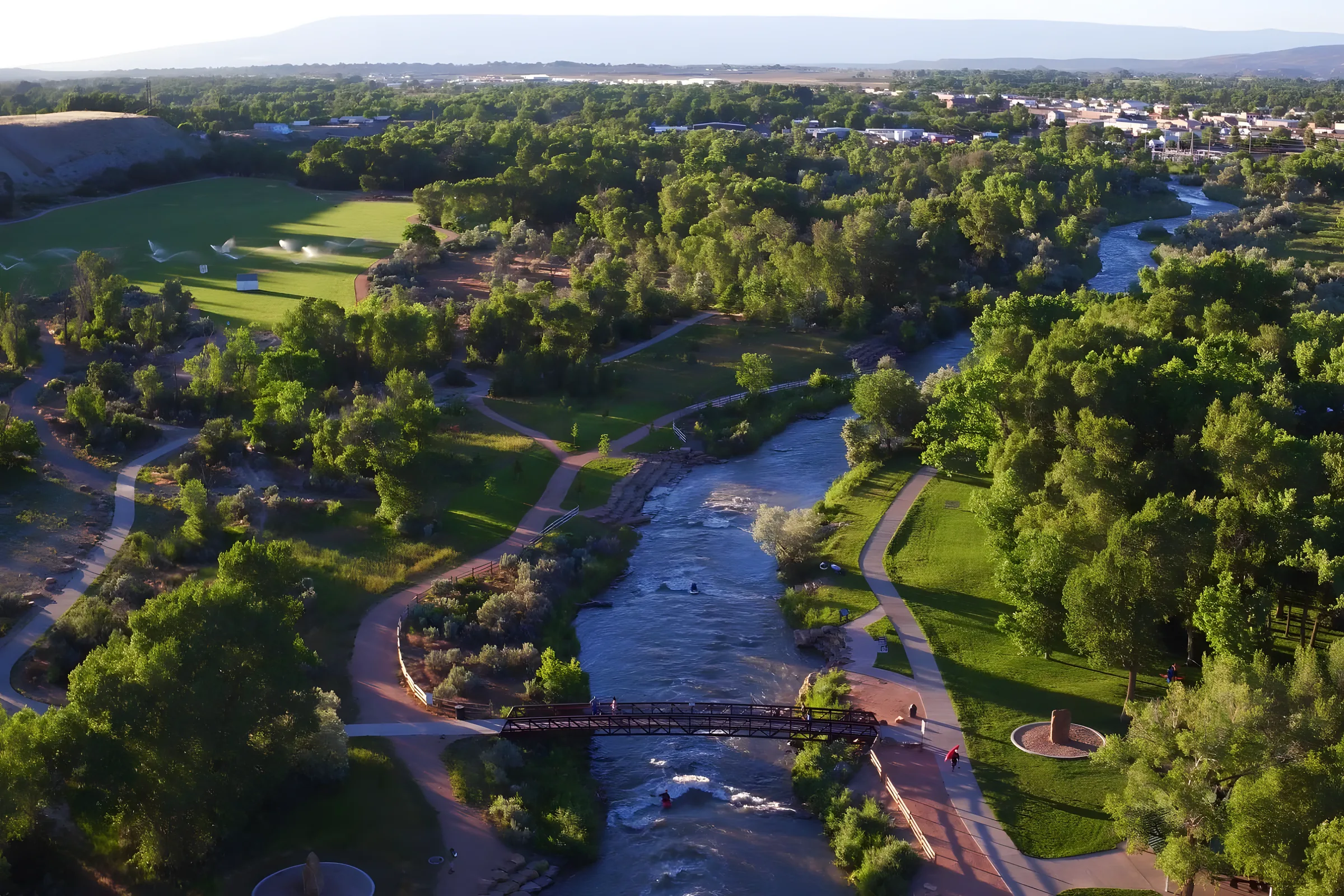 Aerial view of a river park in Montrose, Colorado — Chase Merritt