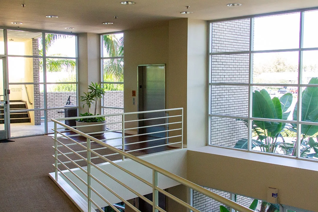 Corporate Park Irvine interior elevator lobby and windows - Chase Merritt